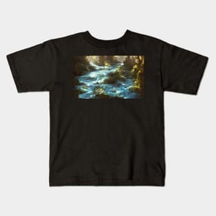 Painting Mountain River Landscape Kids T-Shirt